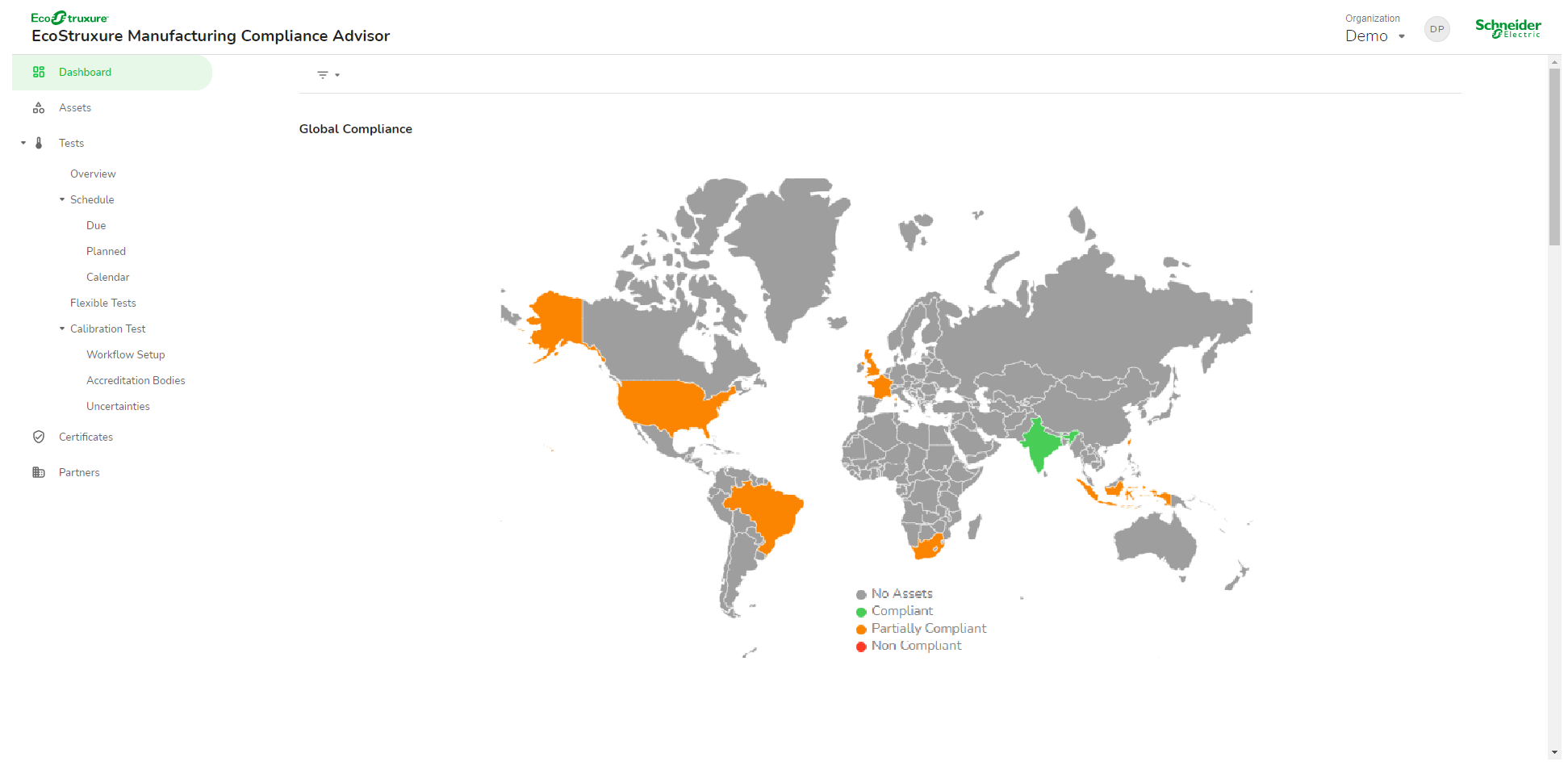 screenshot of Ecostruxure Manufacturing Compliance Advisor